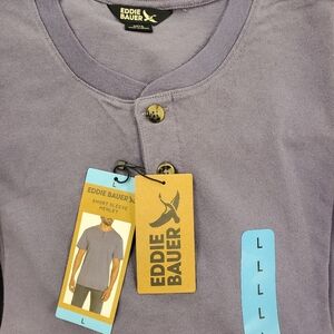 Eddie Bauer Short Sleeve Henley Shirt Color Purple Size Large BRAND NEW WITH TAG